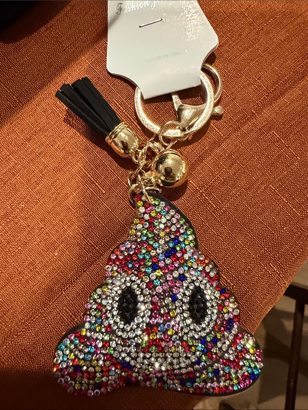 Rhinestone Multicolor Poop Emoji Keychain with Tassel